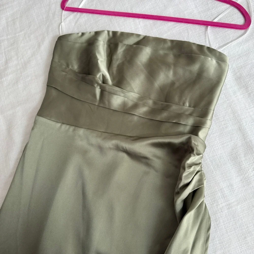 Petal‎ and Pup Sage Green Satin Strapless Maxi Dress Side Slit Size Medium - Picture 6 of 7